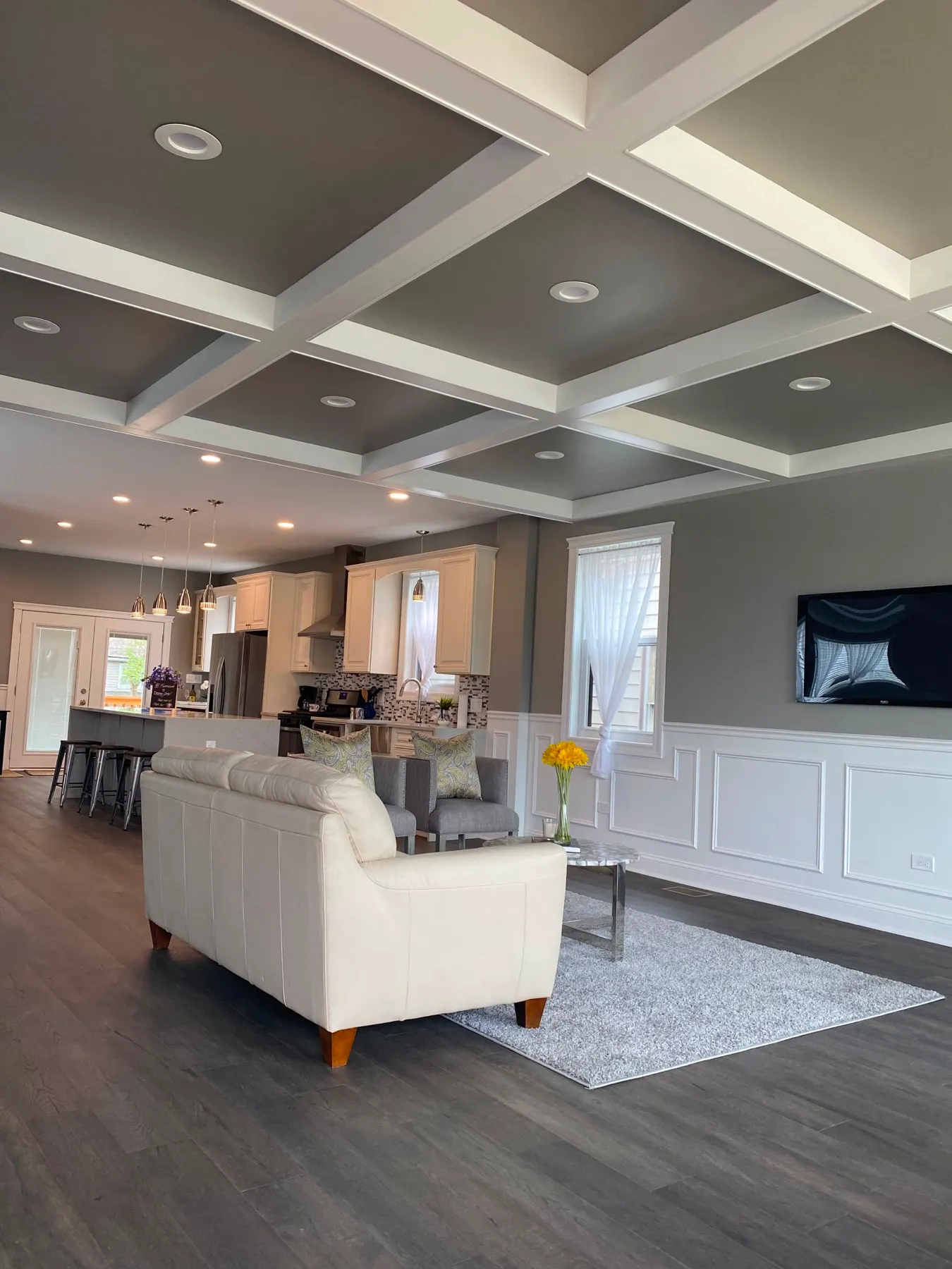 Living room with coffered ceiling